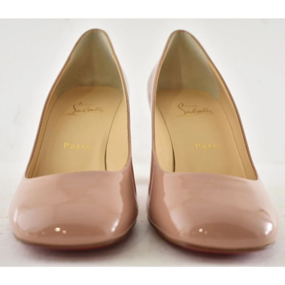 Christian Louboutin Cadrilla 70 Nude Blush Patent Leather Block Heel Pump 40 - Picture 9 of 15